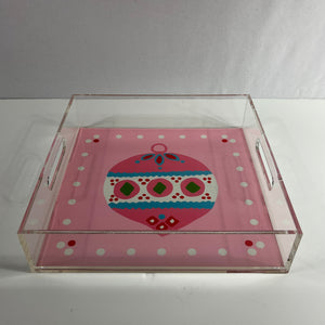 Pink Christmas Ornament Square Acrylic Tray