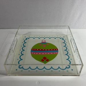 Green/Blue Christmas Ornament Square Acrylic Tray