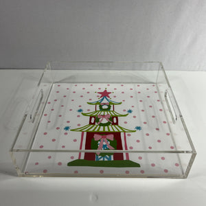 Red Christmas Pagoda Square Acrylic Tray