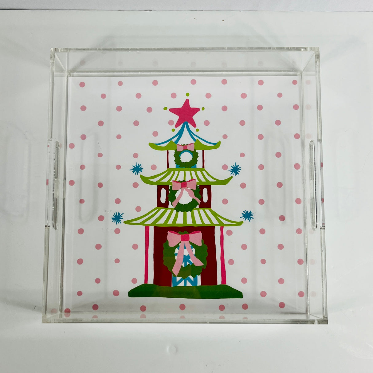 Red Christmas Pagoda Square Acrylic Tray