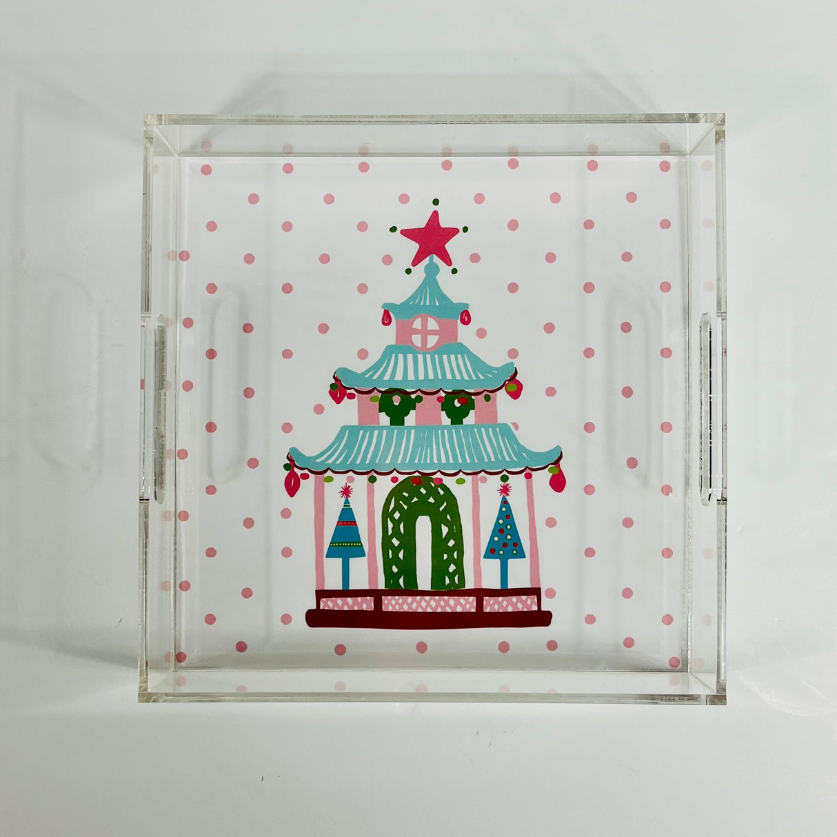 Christmas Pagoda Acrylic Serving Tray with Handles, Blue