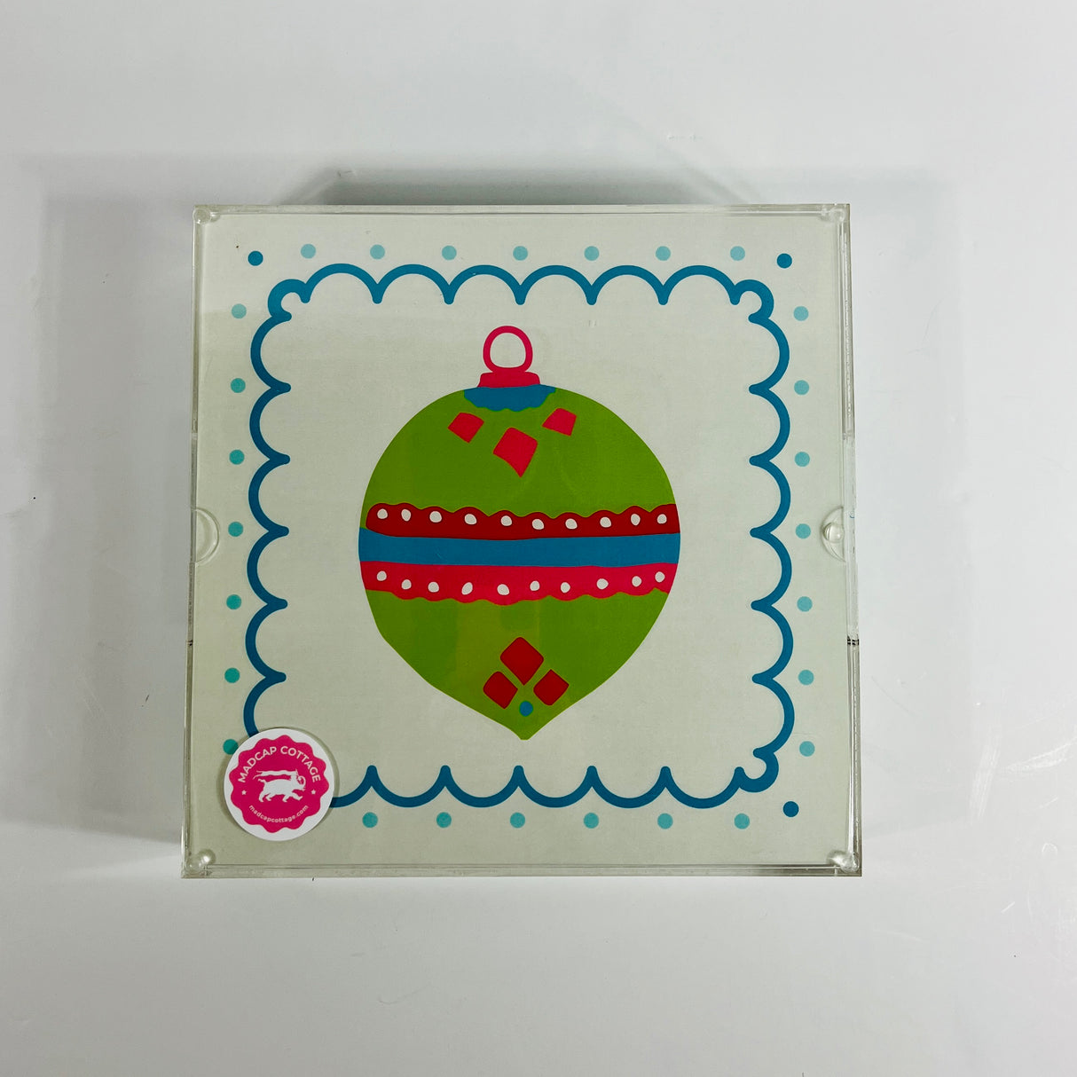 Green/Blue Christmas Ornament Square Acrylic Tray