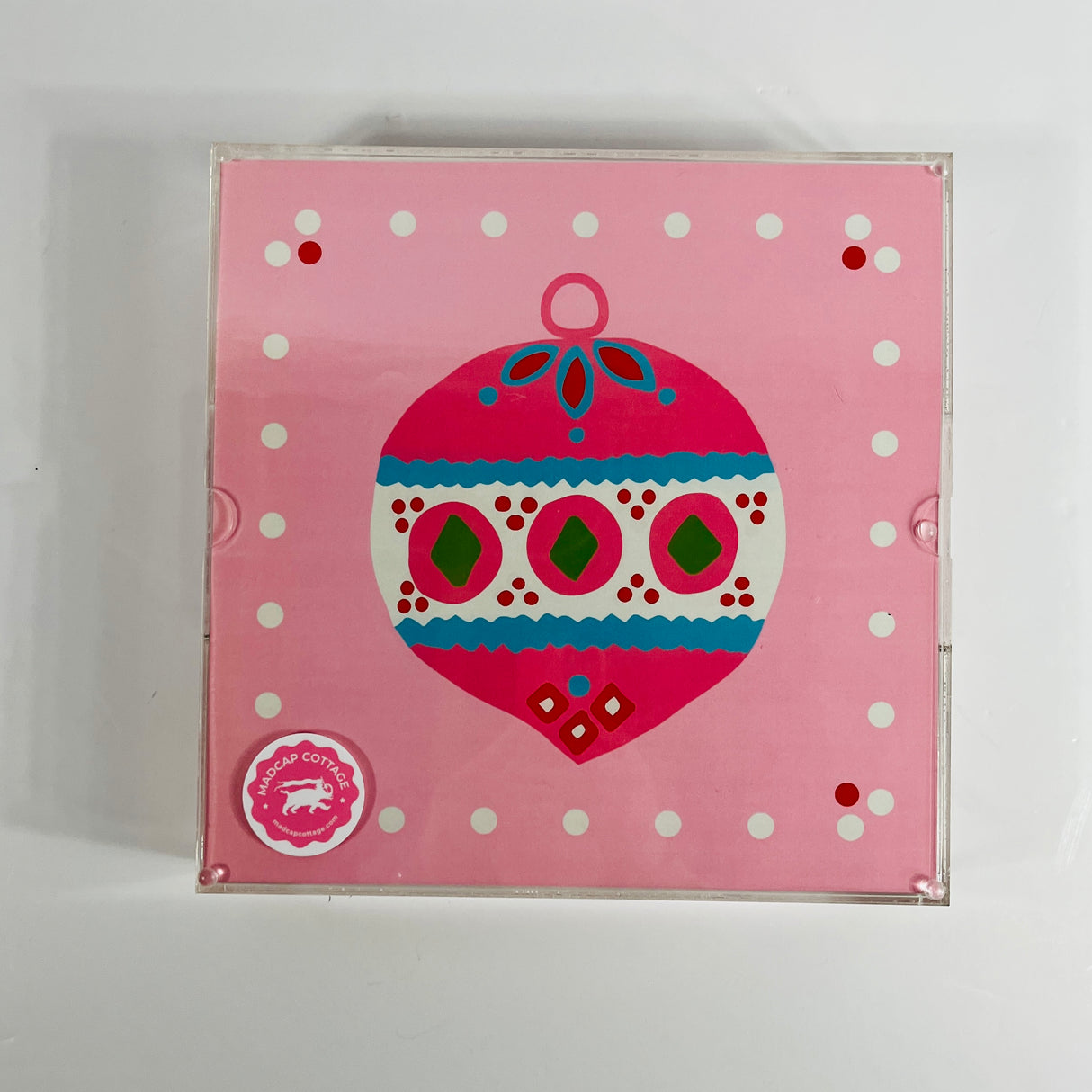 Pink Christmas Ornament Square Acrylic Tray