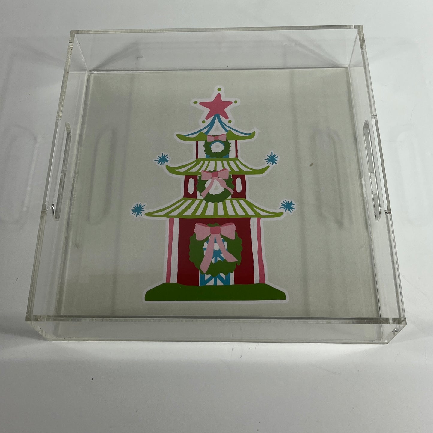 Holiday Red Pagoda Acrylic Tray w/ White Background