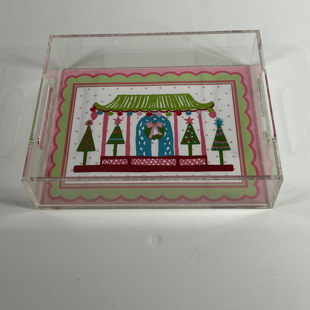 Pagoda and Christmas Trees Rectangular Acrylic Tray