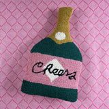 Champagne Bottle Cheers Hooked Wool Pillow