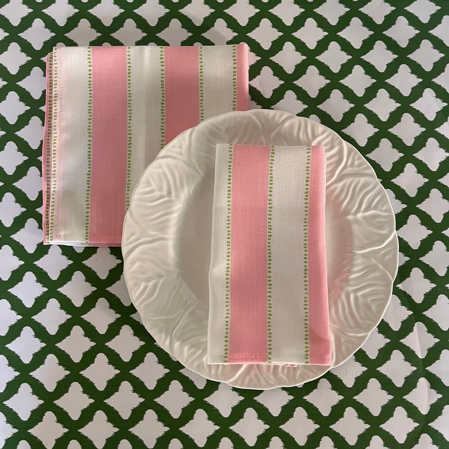 Harbor Stripe Bright Pink Washable Linen Dinner Napkins, Set of 4