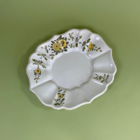 Vintage Italian Floral Ceramic Yellow/Green Scalloped Serving Tray