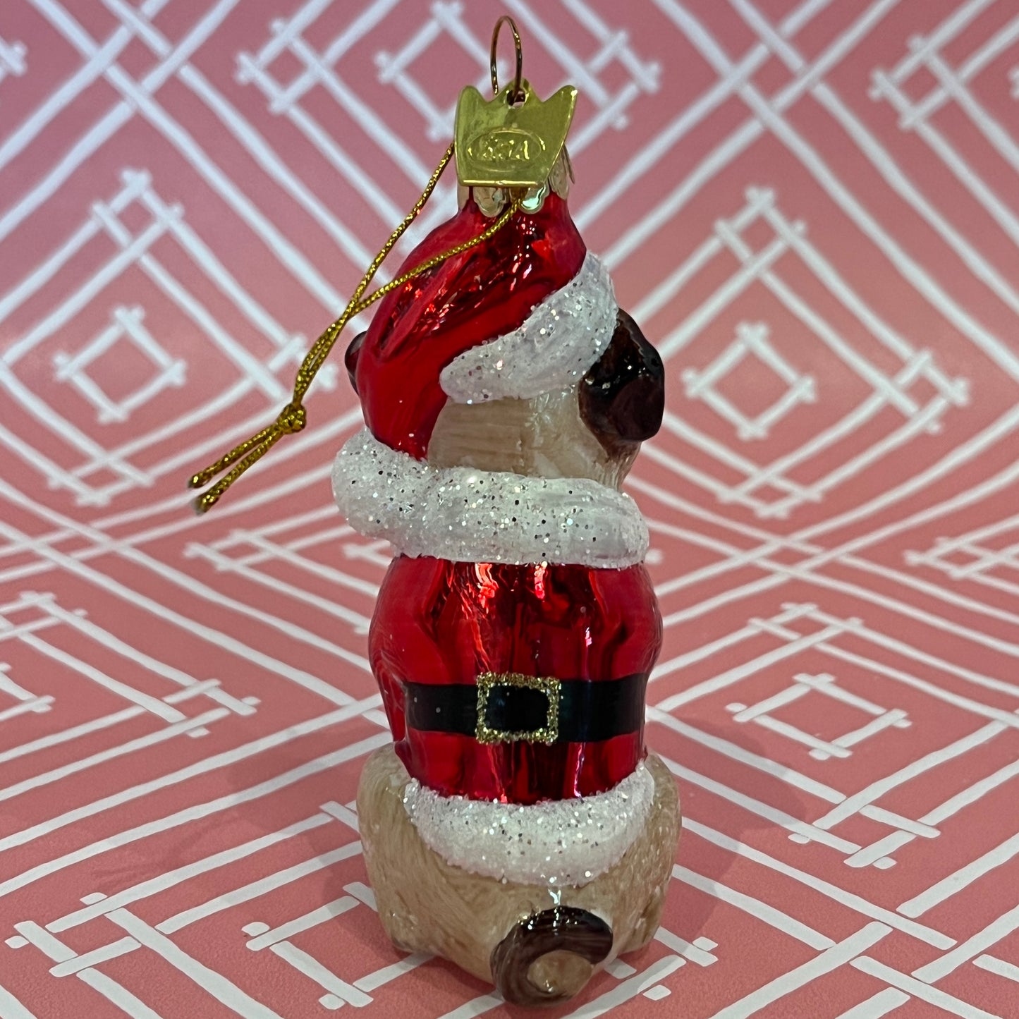 Santa Weenie Glass Ornament