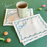 Embroidered Cheers! Linen Cocktail Napkins/Coasters, Set of 4