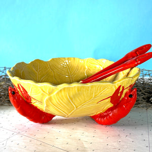 Vintage 1940’s Lobster Salad Bowl with Spoons/Tongs