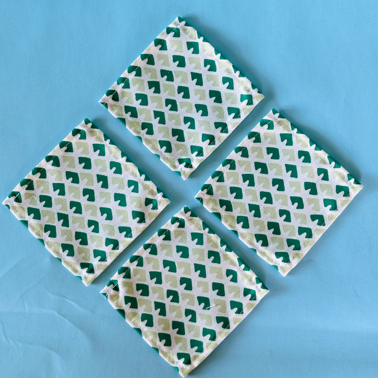 Old Jaipur Meadow Green No-Iron Cocktail Coasters, Set of 4