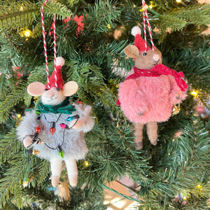 Holiday Party Felt Mice Ornaments - Set of 3