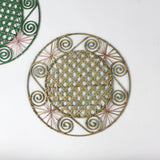 Pink and Green Hand-Woven Round Rattan Placemats, Set of 4