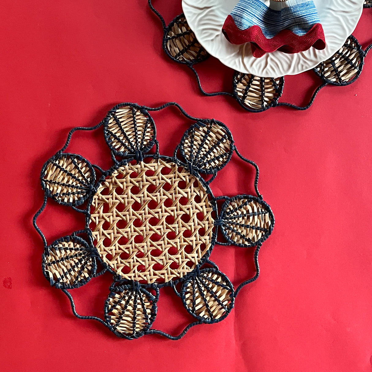 Shell Navy Rattan Charger/Placemat