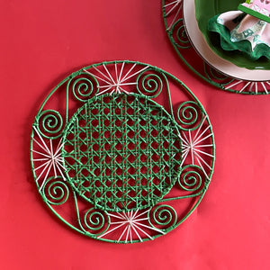 Pink/Green Round Hand-woven Rattan Charger/Placemat