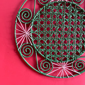 Pink/Green Round Hand-woven Rattan Charger/Placemat