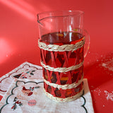 Red/Natural Rattan-Wrapped Glass Serving Pitcher