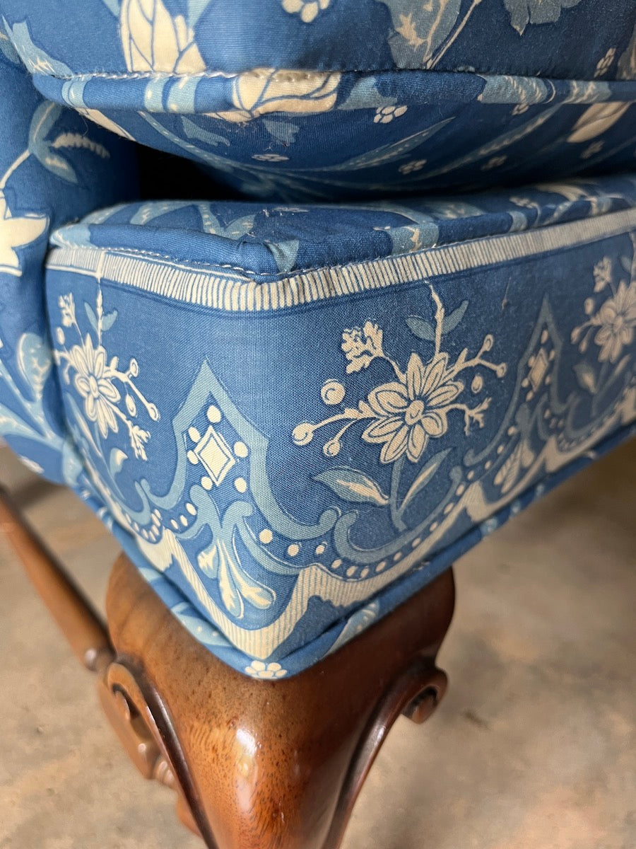 Blue Floral Chintz Wingback Chair