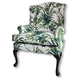 Vintage Jungle Road Palm Green Upholstered Wingback Chair