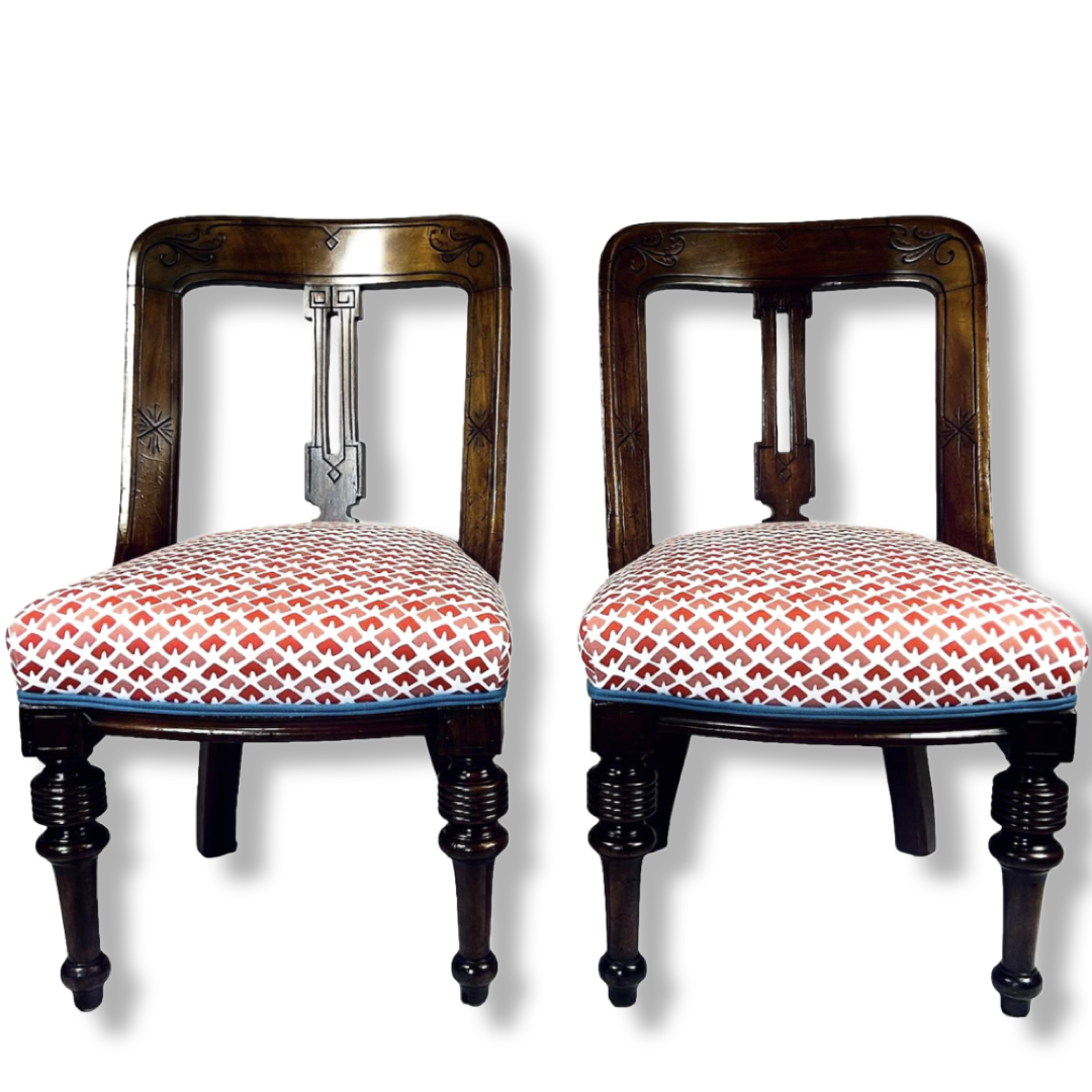 Vintage Low Slung Indian Style Chairs Pair