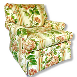 Vintage Roses Striped Chintz Overstuffed Armchair