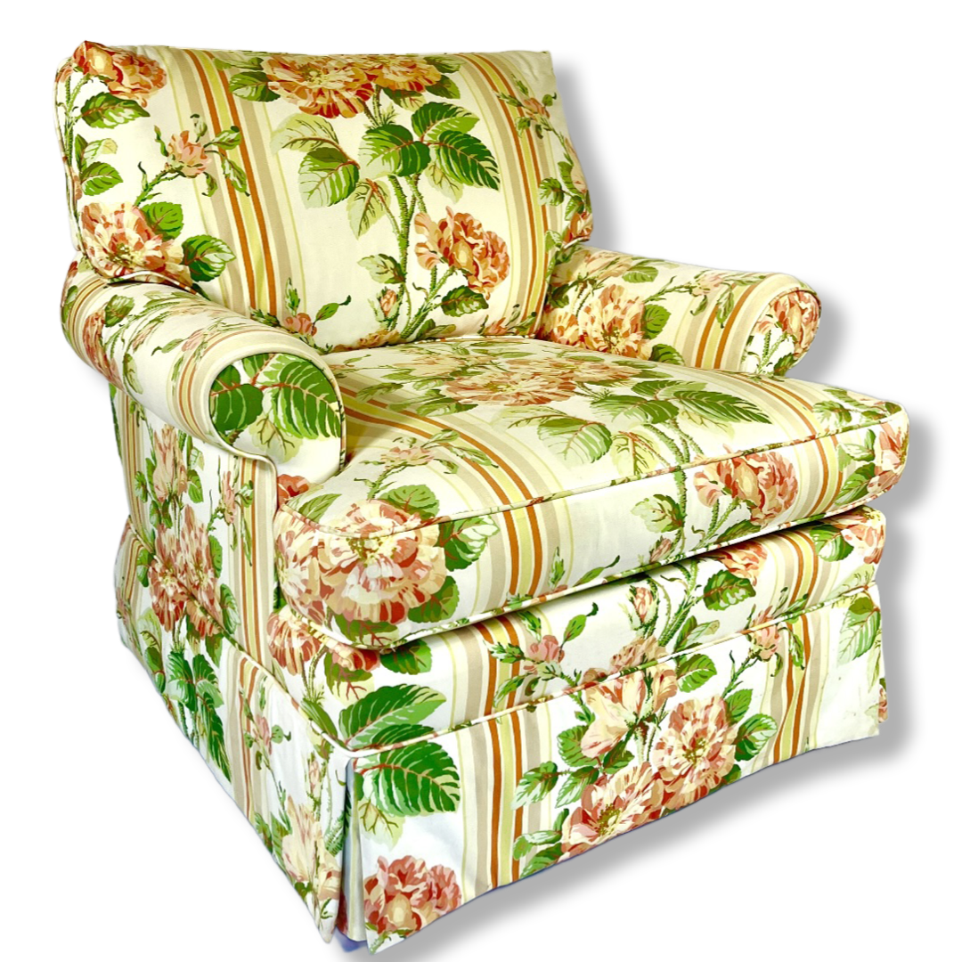 Vintage Garden Rose Striped Chintz Armchair Madcap Cottage