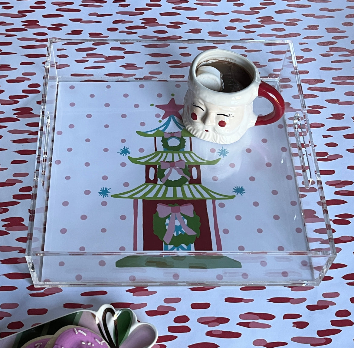 Red Christmas Pagoda Square Acrylic Tray