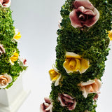 Vintage Italian Floral Ceramic Obelisk Topiaries, Set of 2