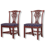 Vintage 19th-Century Red Chinoiserie English Side Chairs, Pair
