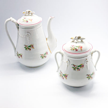 Vintage Floral/Gilt Teapot and Sugar Bowl, Set of 2