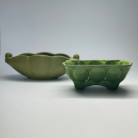 Vintage 1940s Green Ceramic Planters, Set of 2