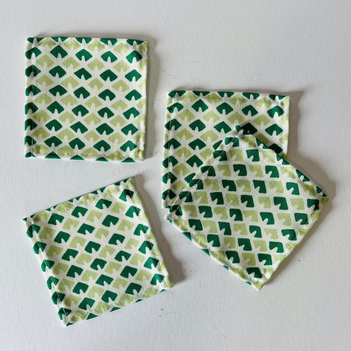 Old Jaipur Meadow Green No-Iron Cocktail Coasters, Set of 4