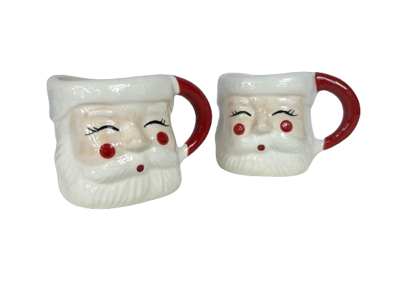 Ceramic Santa Christmas Mugs, Pair