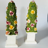 Vintage Italian Floral Ceramic Obelisk Topiaries, Set of 2