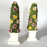 Vintage Italian Floral Ceramic Obelisk Topiaries, Set of 2