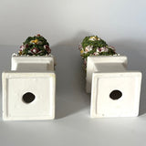 Vintage Italian Floral Ceramic Obelisk Topiaries, Set of 2