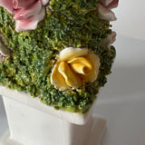 Vintage Italian Floral Ceramic Obelisk Topiaries, Set of 2