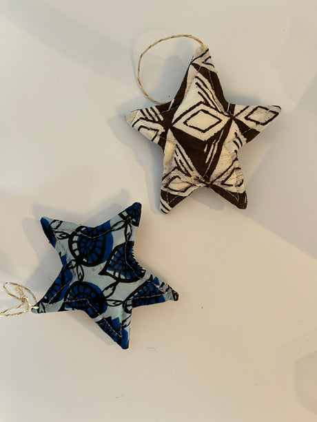 African Wax Print Brown/Blue Christmas Ornaments