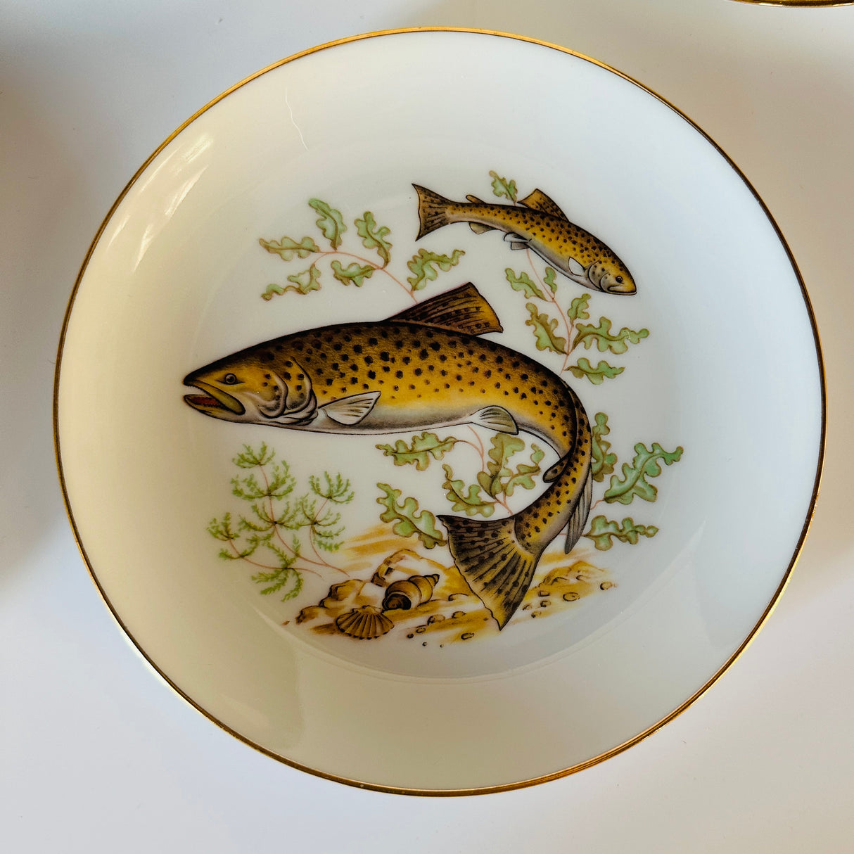 Vintage Gilt-Rimmed Fish Accent Plates, Set of 5