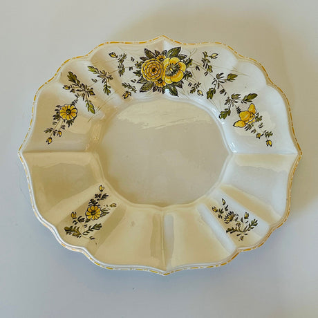 Vintage Italian Floral Ceramic Yellow/Green Scalloped Serving Tray