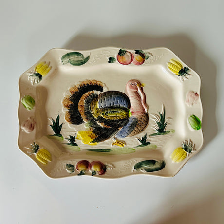 Vintage Oversized  Rectangular Ceramic Turkey/Vegetables Serving Platter