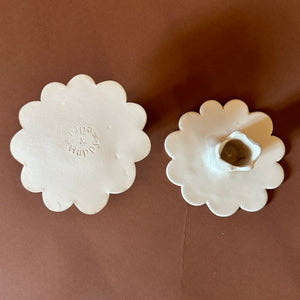 White Ceramic Scalloped Candleholders, Pair