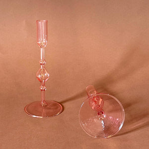 Pink Glass Candleholders, Pair