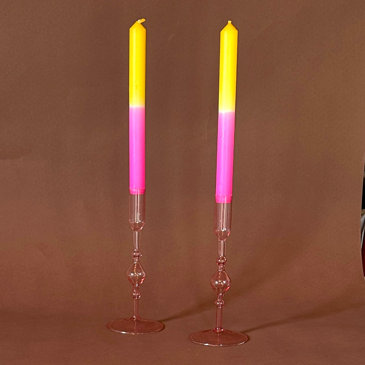 Pink Glass Candleholders, Pair