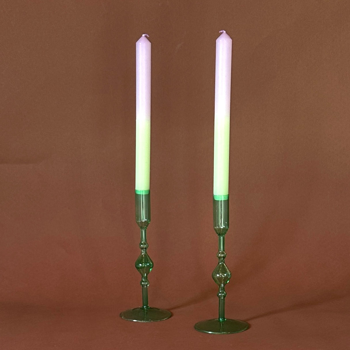 Green Glass Candleholders, Pair