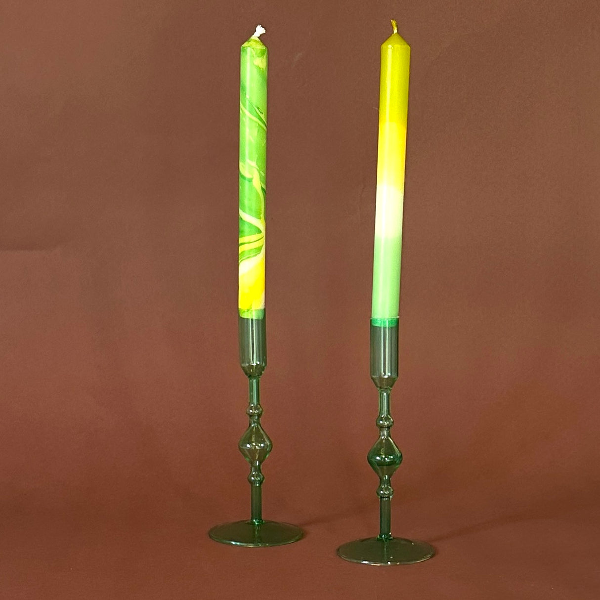 Green Glass Candleholders, Pair