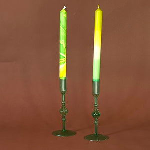 Green Glass Candleholders, Pair