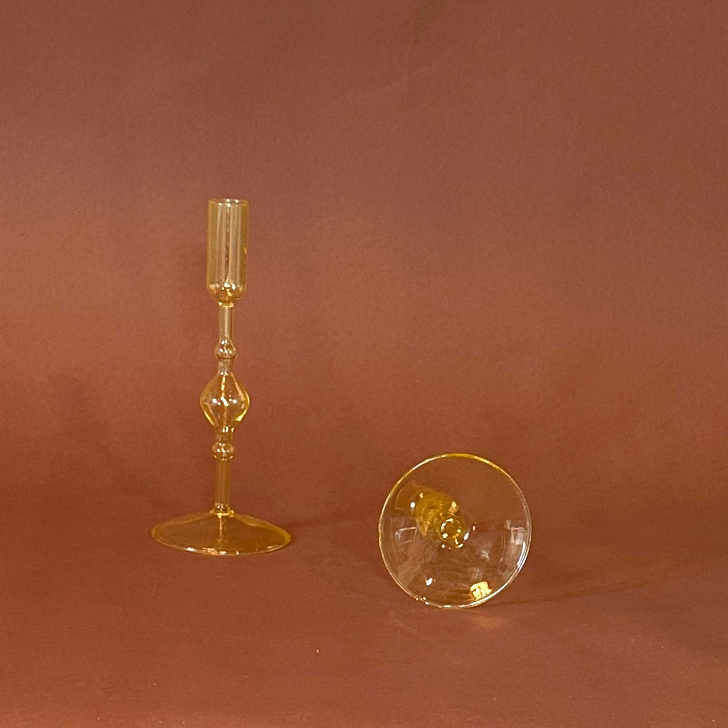 Yellow Glass Candleholders, Pair