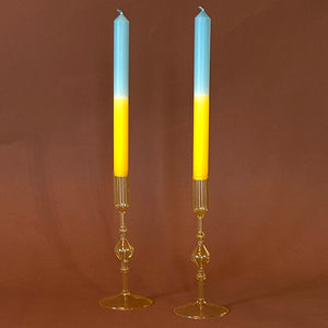 Yellow Glass Candleholders, Pair